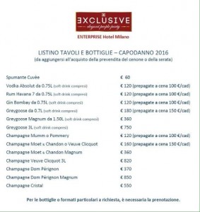 Listino Bottiglie Capodanno 2016 Enterprise Hotel Milano - Milanoindiscoteca