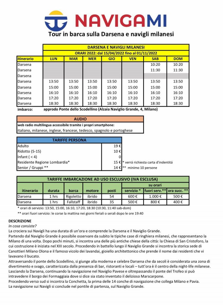 orari e prezzi battelli navigli milano