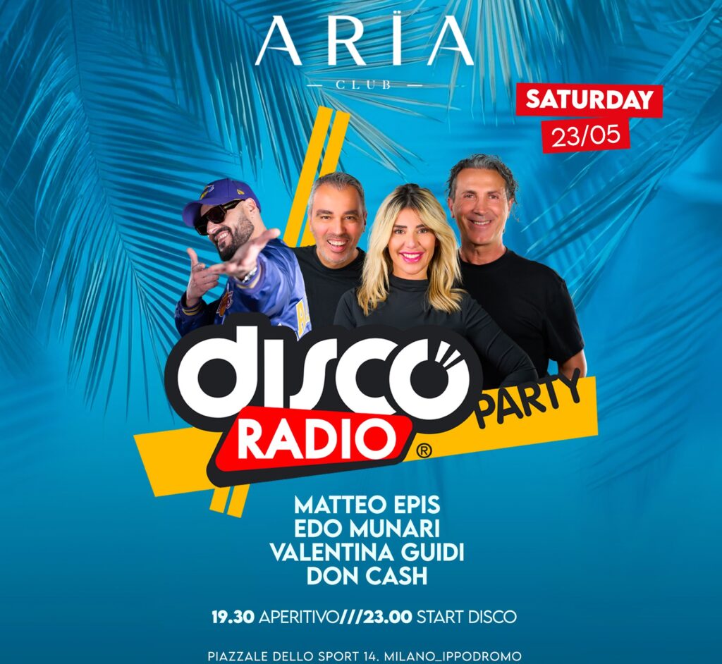 discoradio party aria club milano 23 maggio 2026 info 3333355536